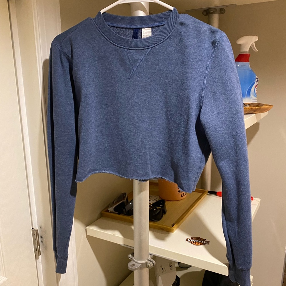 H&M cropped fleece long sleeve crewneck blue